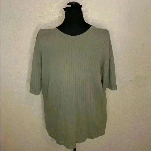 George brand mens ribbed short sleeve sage green v neck knit top sz M 38/40‎ - Picture 1 of 5